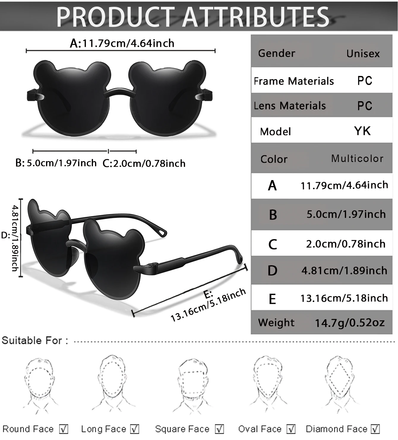Mode Cartoon Bär 3-8 Kinder Rahmenlose Sonnenbrille Gradienten Kinder Sonnenbrille Anti-Uv Strand Reise Sonnenschirm Foto Requisiten – Detail 2