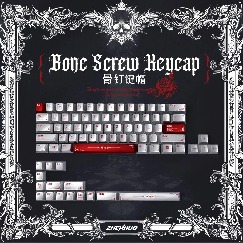 Bone Nail Theme Keycaps Set PC Metallic Paint Cherry Profile Custom Original Handmade Keycap for Mechanical Keyboard Accessories