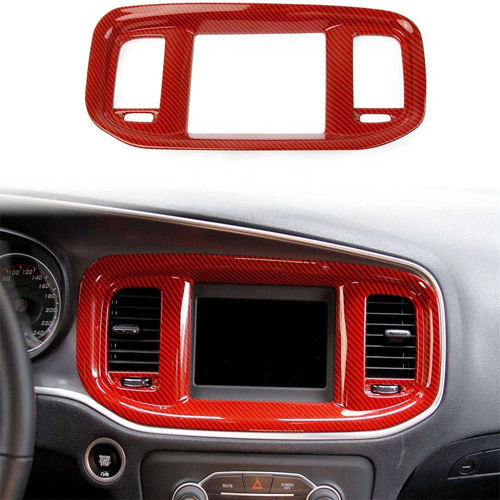 

​Carbon Fiber Dashboard DVD Navigation Screen Frame Cover Trim For Charger 2016-2021