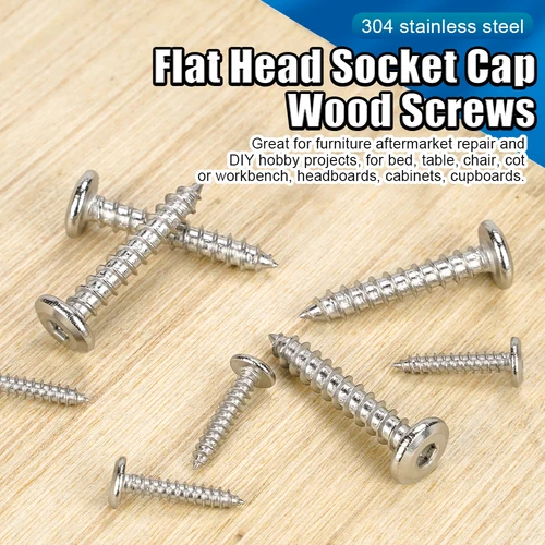 Imagen 2 del producto NINDEJIN 5-50 Uds cabeza plana tornillo de madera M2 M2.3 M2.6 M3 M4 M5 M6 M8 cabeza hueca hexagonal de acero inoxidable tornillo autorroscante