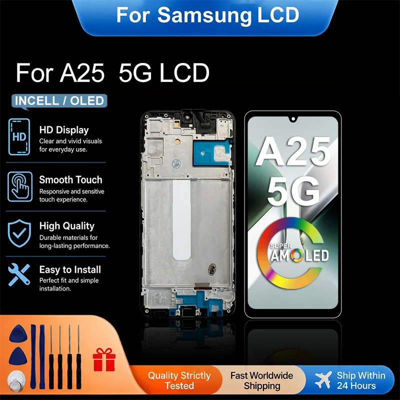 AMOLED For Samsung Galaxy A25 5G A256B LCD Touch Screen Digitizer Assembly A25 A256 Display Replace A256E A256U Display