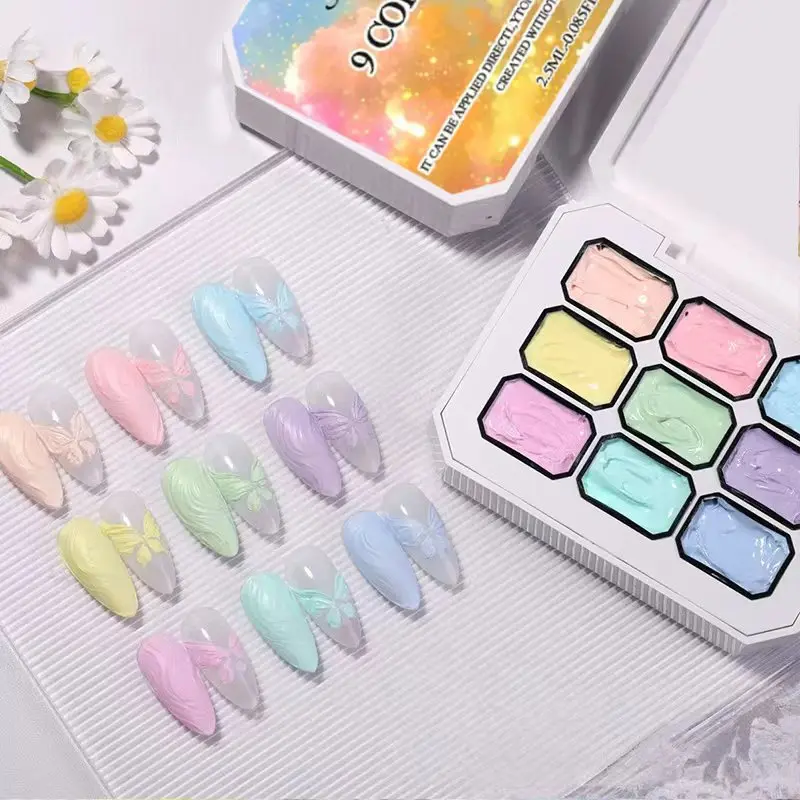 9-Color Spring/Summer Dopamine Macaron Solid Gel Nail Polish, DIY Nail Art Charm, Gradient Nail Art Tools Suitable for Nail Tech