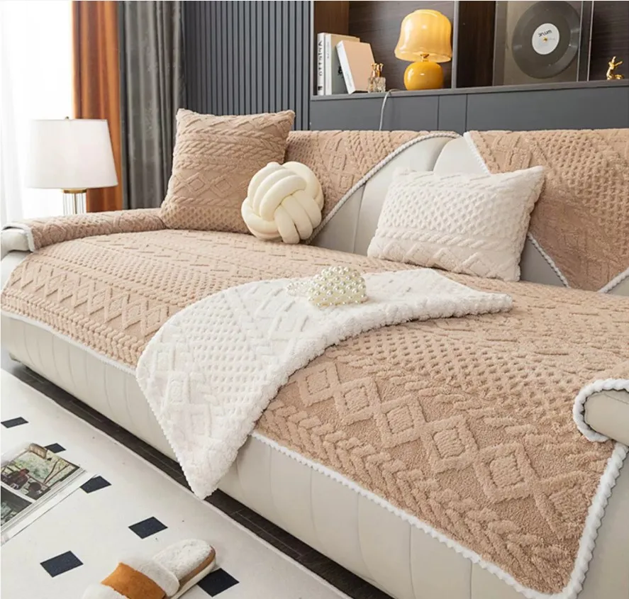 

Winter plush sofa cushions for all seasons genuine leather non-slip cushions new cream style cotton cover cloth