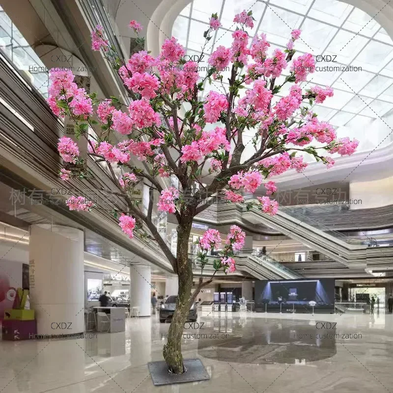 Simulation Crape Myrtle Flower Tree Large Fake Green Plant Landscape Bonsai for Hotel Shopping Mall Decoration Floor Ornament