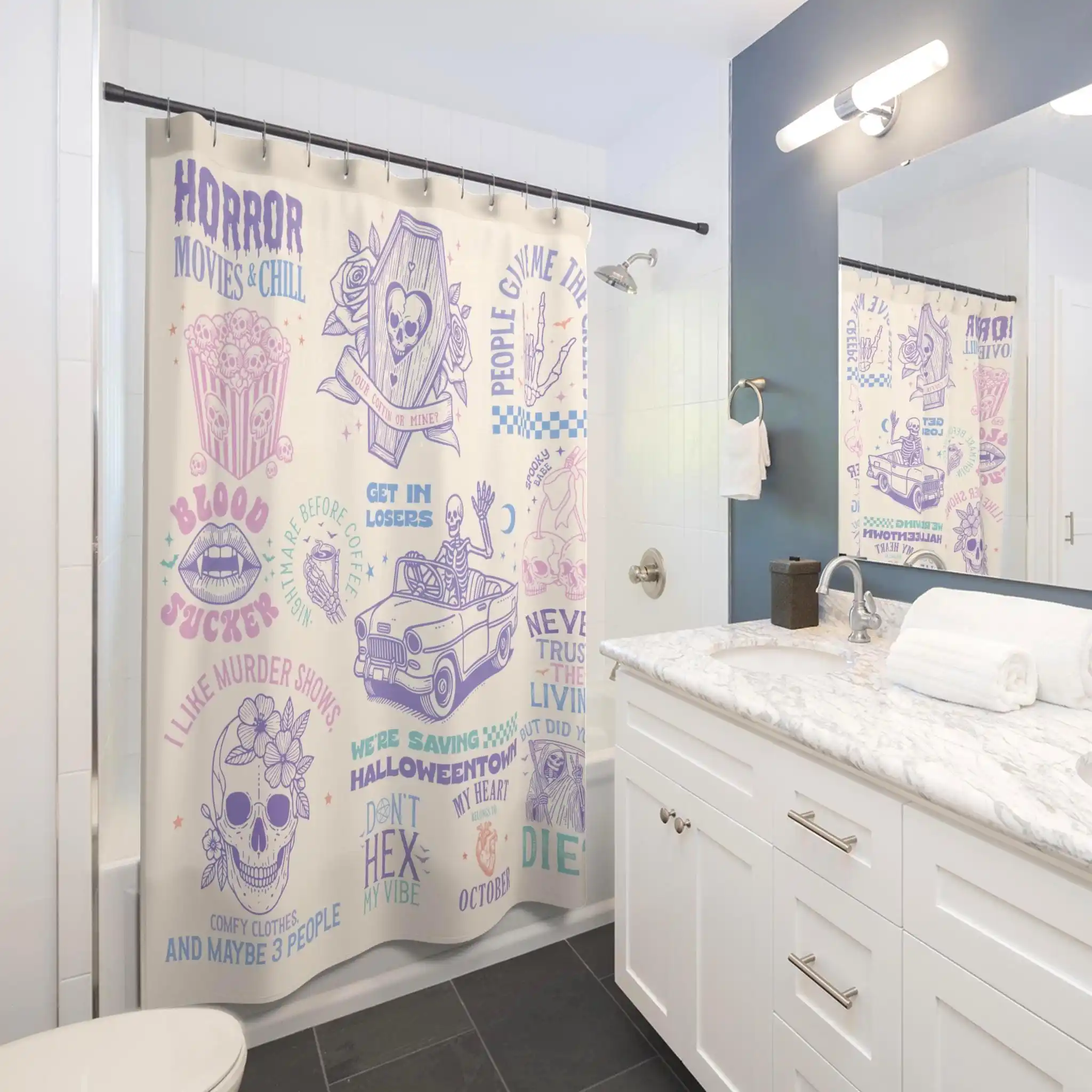 Spooky Halloween Vibes Shower Curtain for Bathroom Decor Fall Season Trick Treat Fun