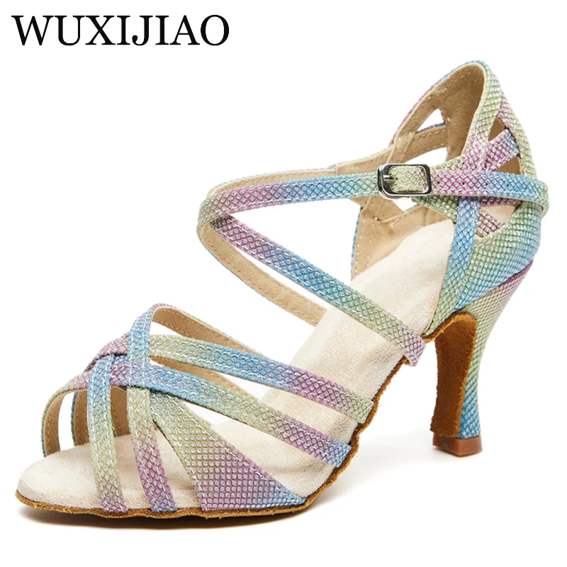 WUXIJIAO-Colored Latin Dance Shoes for Women, Soft Sole, Latex Salsa Dance Shoes, Ballroom Dancing Sandals Indoor Party Shoe New