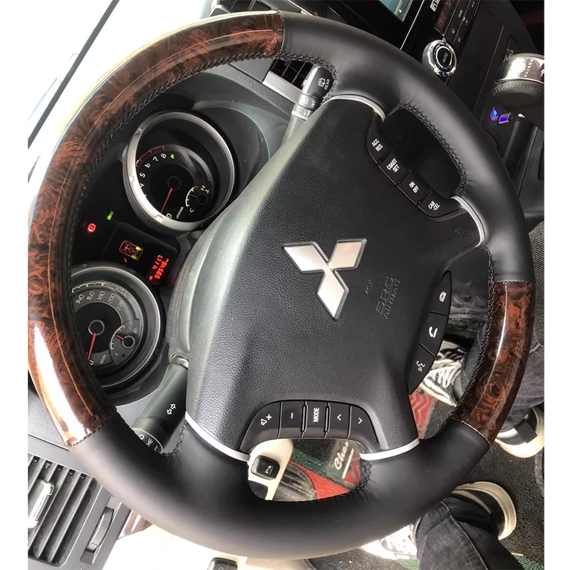 

for Mitsubishi Pajero 2007-2014 Galant 2008-2012 Hand-Stitched Black genuine Leather suede Car Steering Wheel Cover