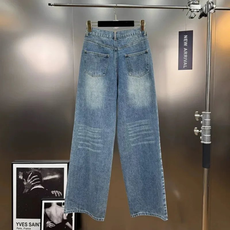 ANJY 2025 Autumn Winter New Women Fashion Metal Buckle Decorated Straight Washed Jeans Ins Stylish Streetwear Denim Pants A15253