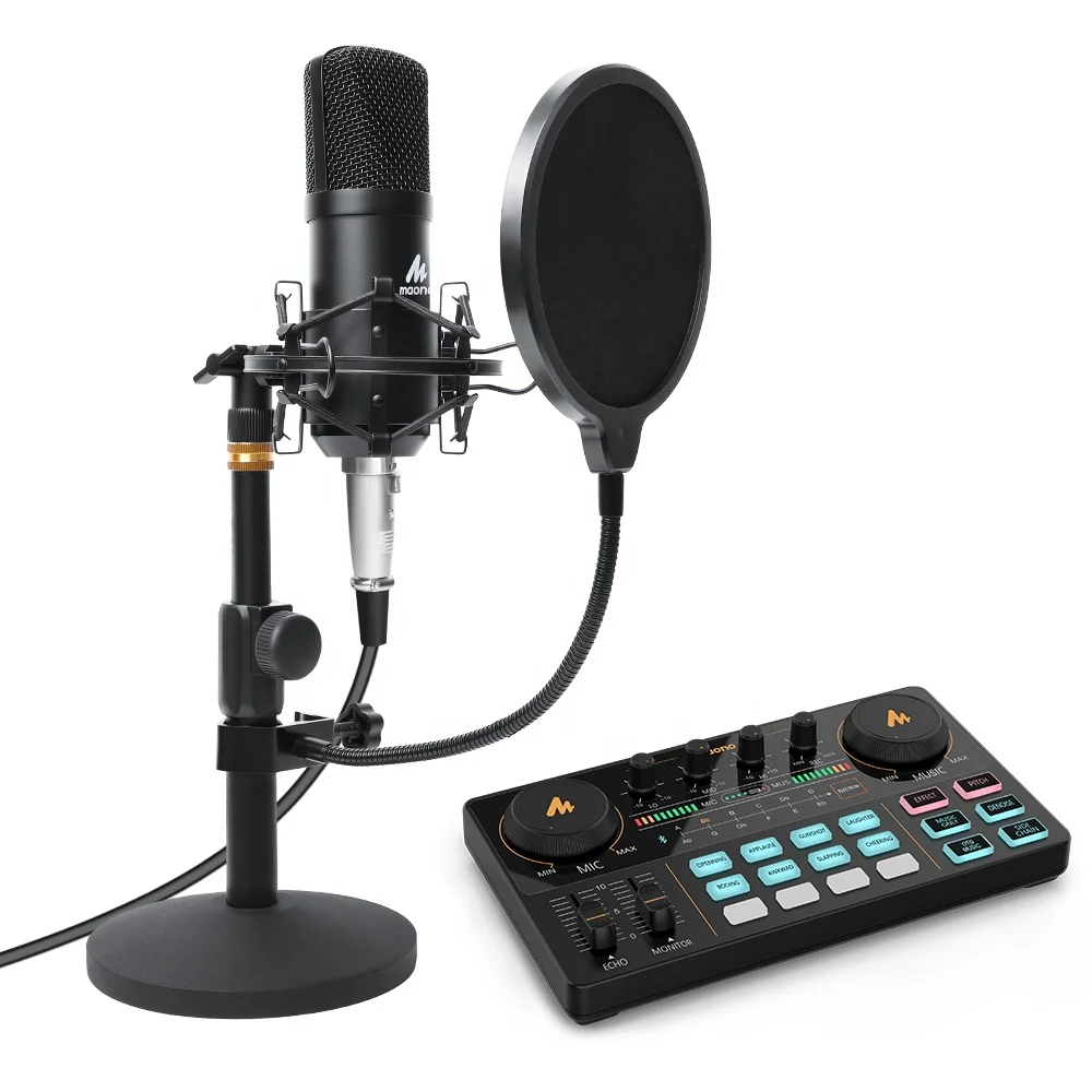 

MAONOCASTER Live Audio Interface With Studio Microphone 12 Kind of Sound Effects Digital Audio Mixer for Live Podcast Sound Card