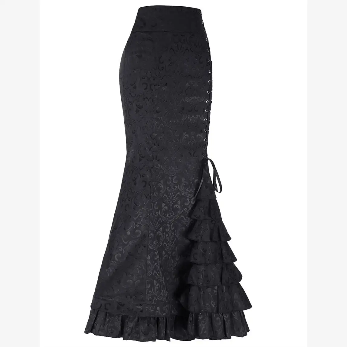 Falda sexy de cola fi f con cinturón bordado largo Dr Street Faion Ropa de mujer Estera de PVC en forma de H de cintura alta...