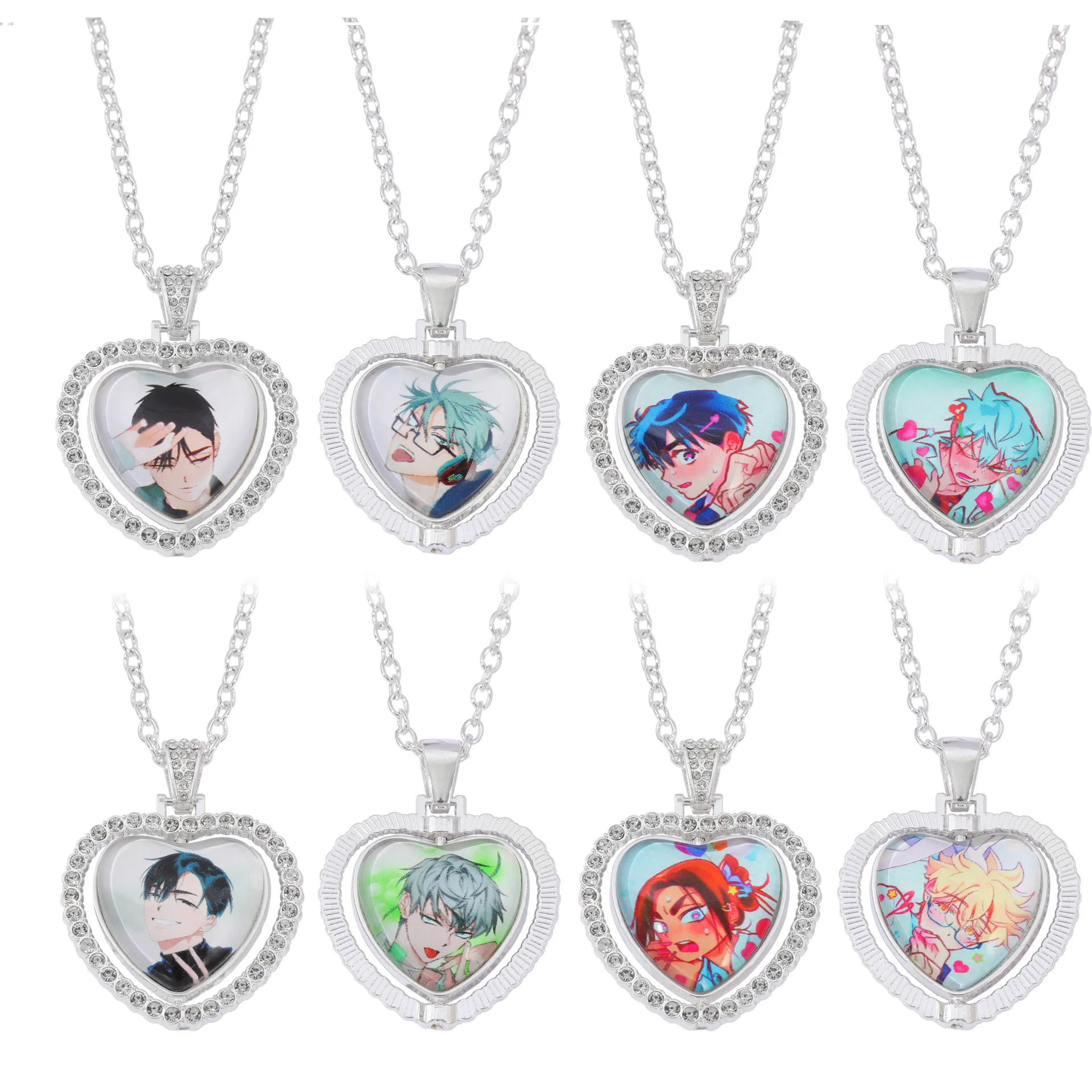 ALIEN STAGE Mizi Sua Till Ivan Hyuna Luka Double Sided Rotating Peach Heart Pendant Necklace Charm Jewelry Fans Couples Gifts