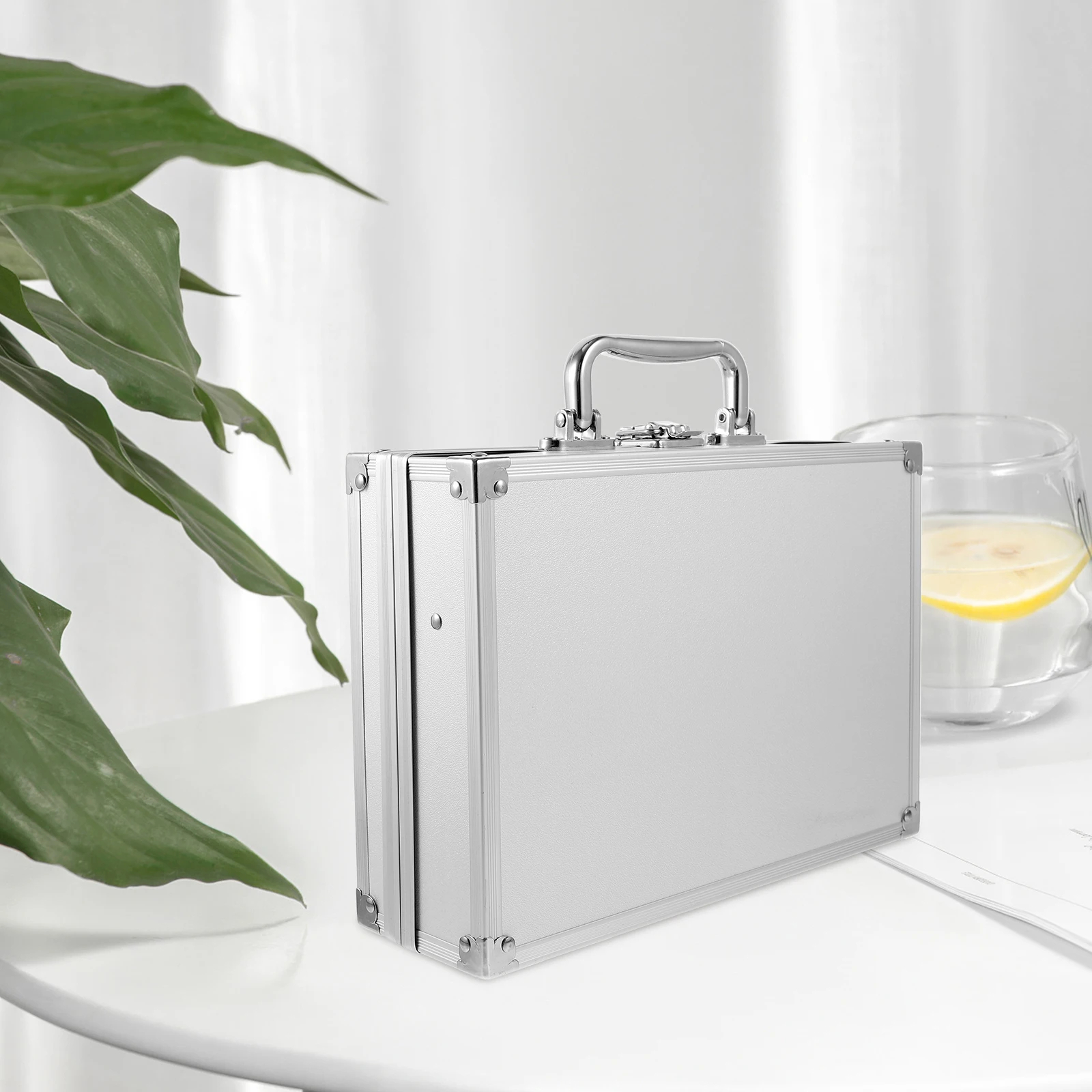 

Aluminum Toolbox Portable Briefcase for Tools Instruments Cosmetics Lockable Silver Storage Case Metal Case Hard Briefcase