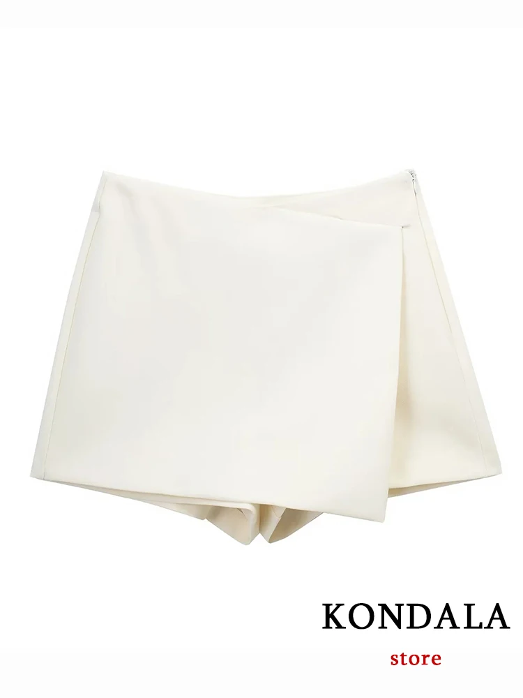 KONDALA Chic Solid Women Luxury Zip Mini Skirts Vintage Casual Asymmetric Streetwear Criss Cross Fashion 2022 Y2K Shorts Skirts