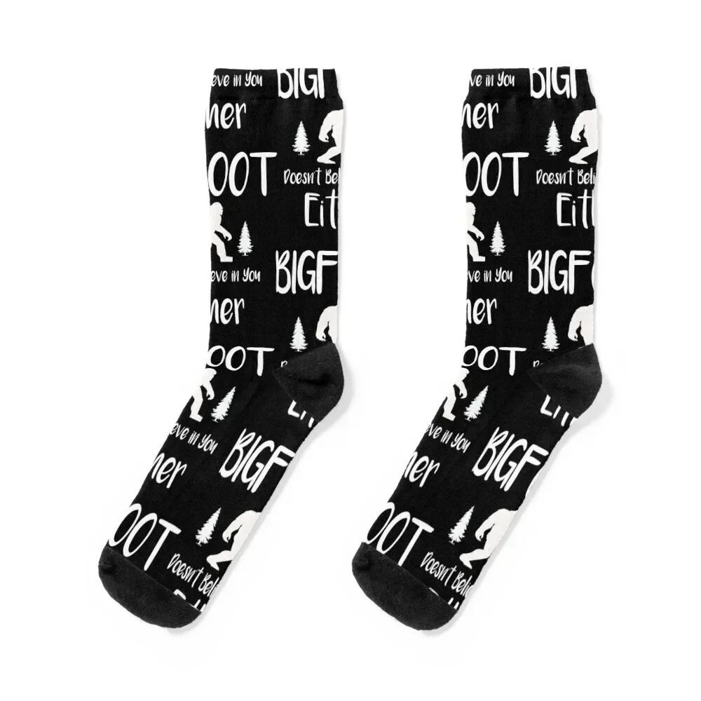 Bigfoot Doesn’t Believe in You Either Funny Humor Men’s Adult Socks loose hip hop Socks Ladies Men's