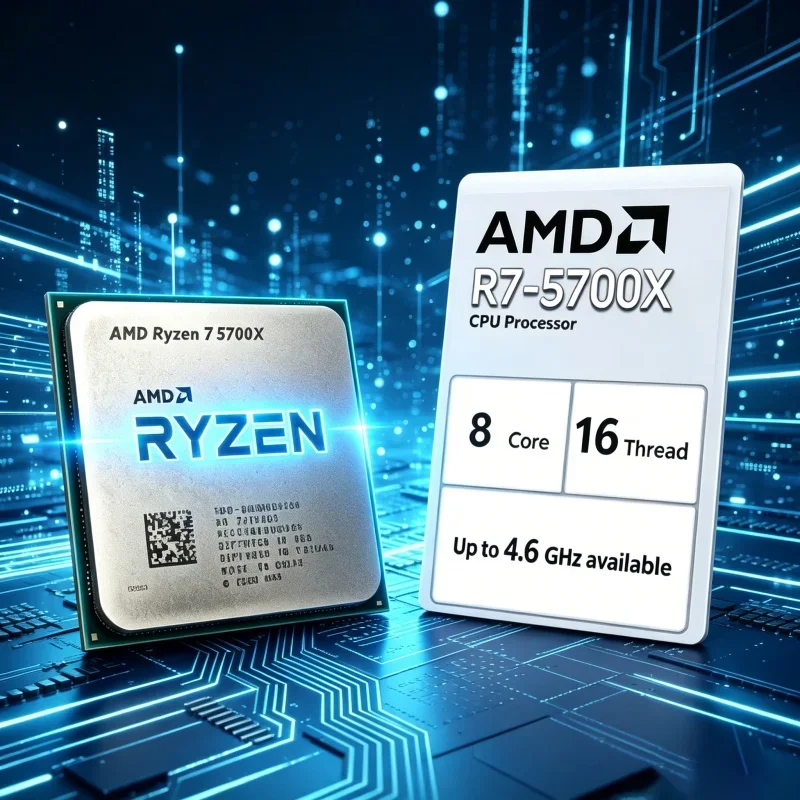 CPU AMD Ryzen 7 5700X R7 5700X Compatible con Placa Base AM4, 8 Núcleos, 16 Subprocesos, 4.6GHz, 32MB de Caché, 7nm, 65W