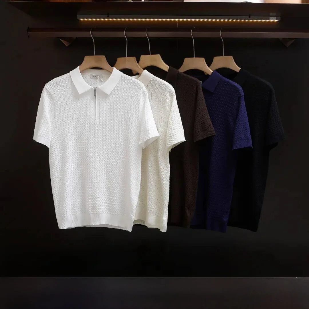 

Мужская вязаная рубашка с ажурным узором, короткий рукав, люкс, премиум-класс, весна-лето, новинка, дышащая, стандартный крой