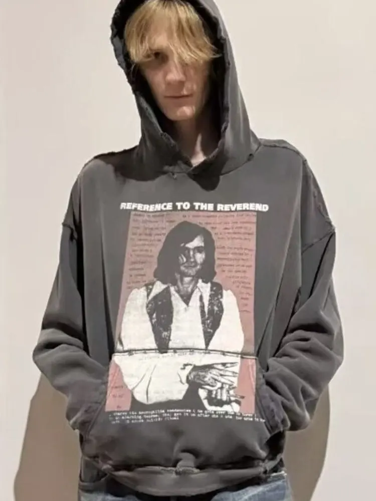 

Джинсовая толстовка с капюшоном Waed, мужская винтажная толстовка с принтом, повседневная удобная длинная толстовка с капюшоном против морщин, не тонущая