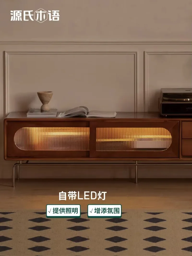 b30-2  retro glass sliding door storage living room medieval tall home solid wood TV cabinet