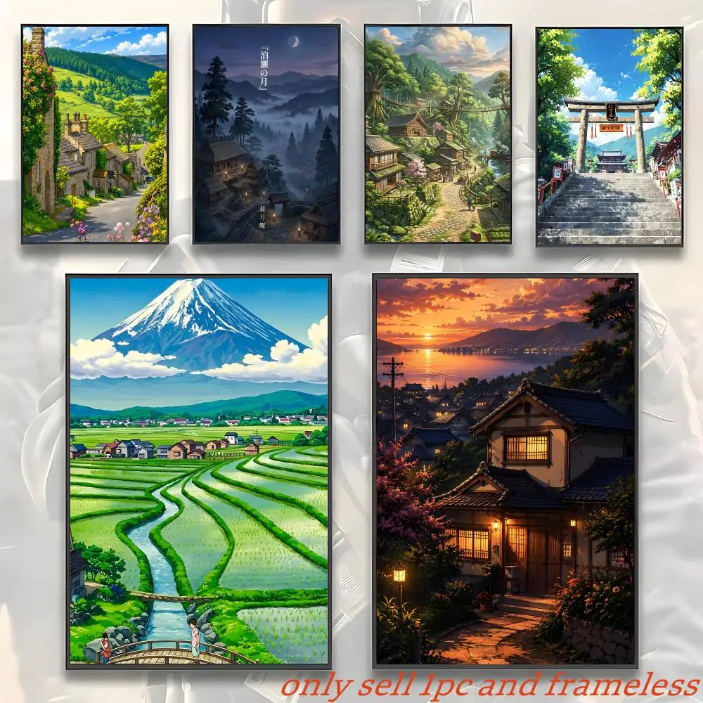 Traditional Edo Scenery Village Poster Gift with prints Home bedroom living room decoration promotion and display