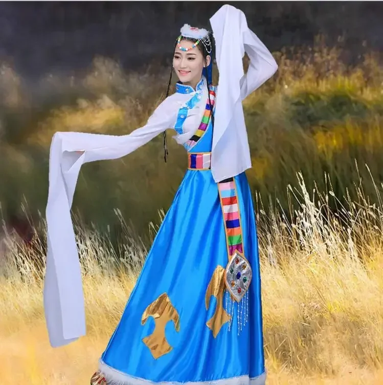 Neue lange Ärmel der Tibet-Nationalität Tanzkleidung Wasserärmel Minderheitenkostüme Tibetischer Plateau Frauen Ethnische Tanzkostüme