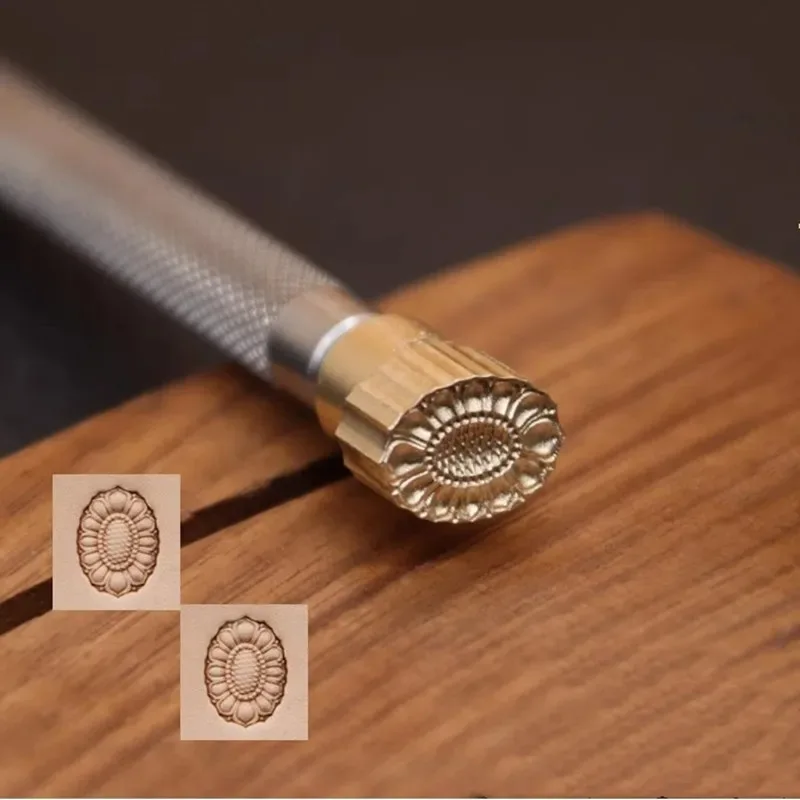 

Sunflower Stamp 13.5x10mm - Steel Handle & Copper Head For Religious Art Leathercraft | Elliptical Sacred Flower Embossing Tool