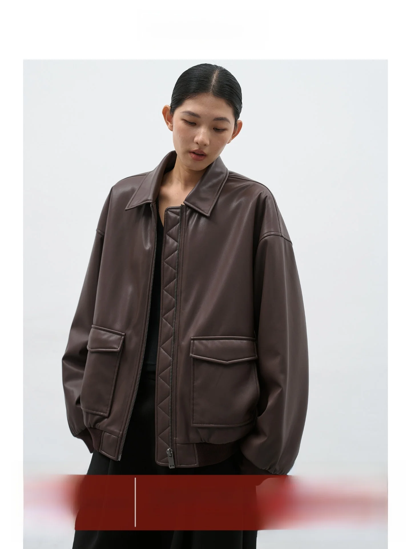 

Повседневная кожаная куртка EIGHTHMONTH с молнией, коричневая, с воротником, свободного кроя, стройнящая, для женщин