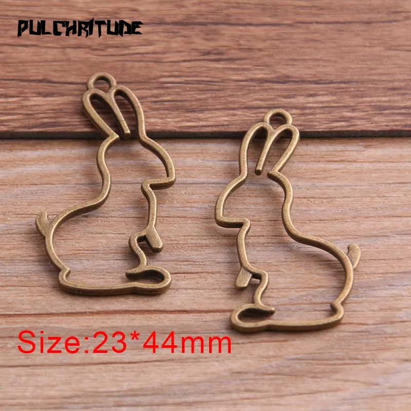 10pcs 23*44mm Three Color Alloy Jewelry Accessories Rabbit Charm Hollow Glue Blank Pendant Tray Bezel