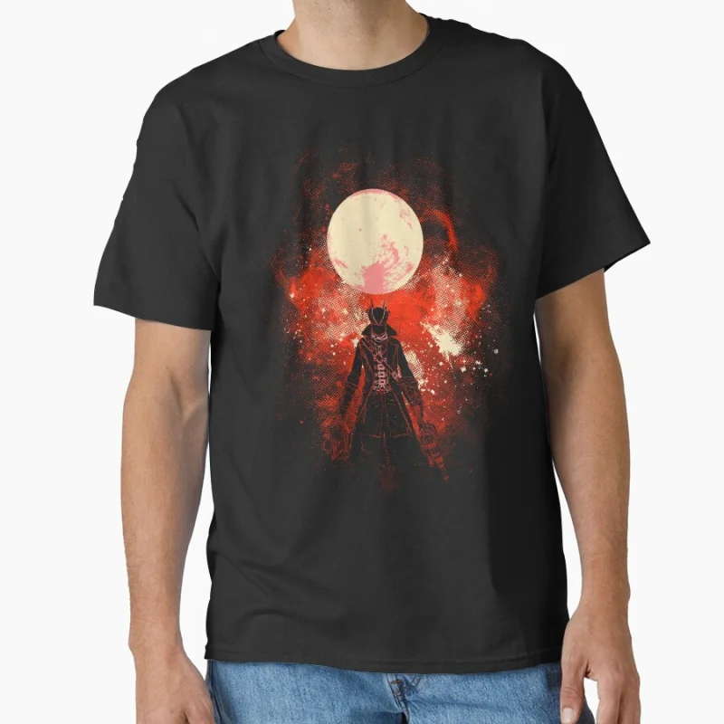 

Red Moon Art Vintage Videogame BloodBorne Gehrman The First Hunter Gift t shirt Large size tops Death metal Graphic clothes