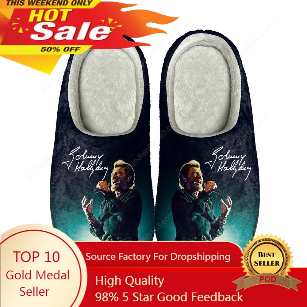 

Johnny Hallyday Rock Star Home Cotton Custom Slippers High Quality Unisex Plush Fashion Casual Keep Warm Shoes Thermal Slipper