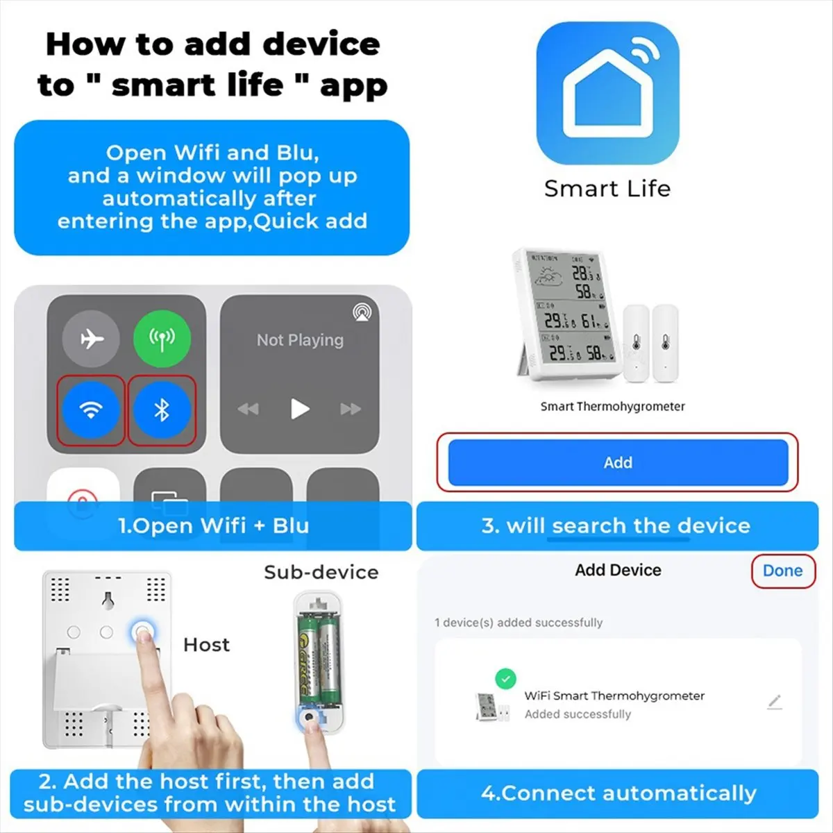 Tuya WiFi+RF433 Temperature Humidity Sensor Weather Station Display Monitor Thermometer Hygrometer Support Voice Control