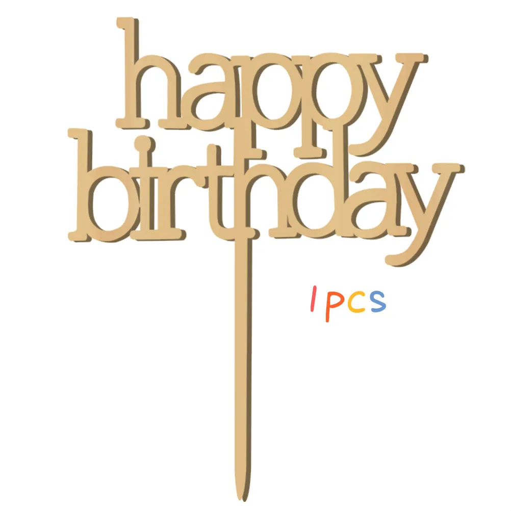 

Birthday Cake Topper Decorations Happy Cupcake Insert Wooden Cake Decor Birthday Party Home Crafts Reusable Safe