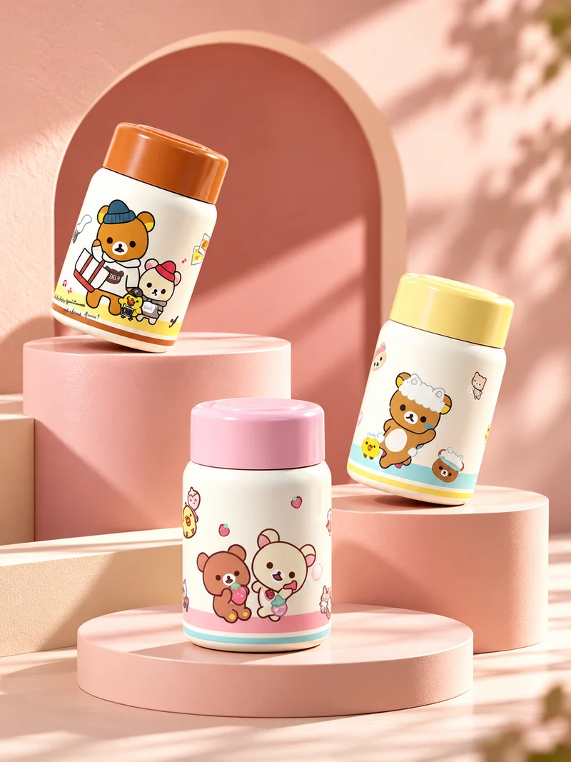 New Rilakkuma Mini Stainless Steel Thermos Portable Pocket Kettle Leak-Proof Cold Drink Office Drinking Cup Holiday Souvenir.