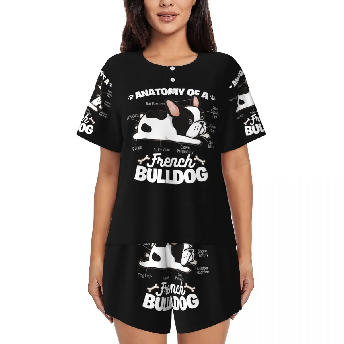 

Custom Anatomy Of A French Bulldog Pajama Sets Women's 2 Piece Pet Animal Dog Short Sleeve Pjs Shorts Sleepwear