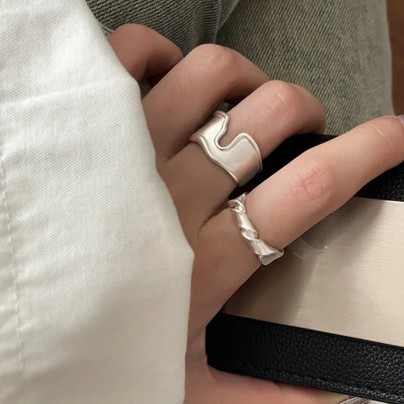 VENTFILLE 925 Sterling Silve Irregular Ring for Women Girl Gift Vintage Matte Finish Trend Chunky Versatile Jewelry Dropshipping