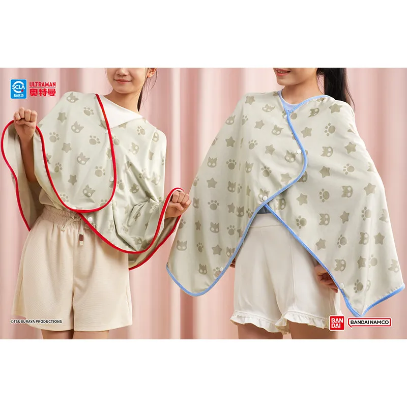 Bandai Ultraman Cute Cat Print Hooded Cloak Hero Theme Cosplay Costume Soft Wearable Nap Blanket For Adult Daily Casual Wear