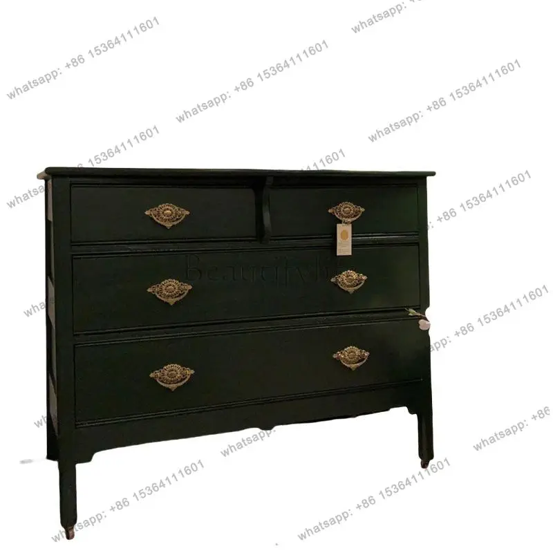 

zj.French retro solid wood chest cabinet neoclassical drawer locker living room decorative cabinet simple entrance cabinet