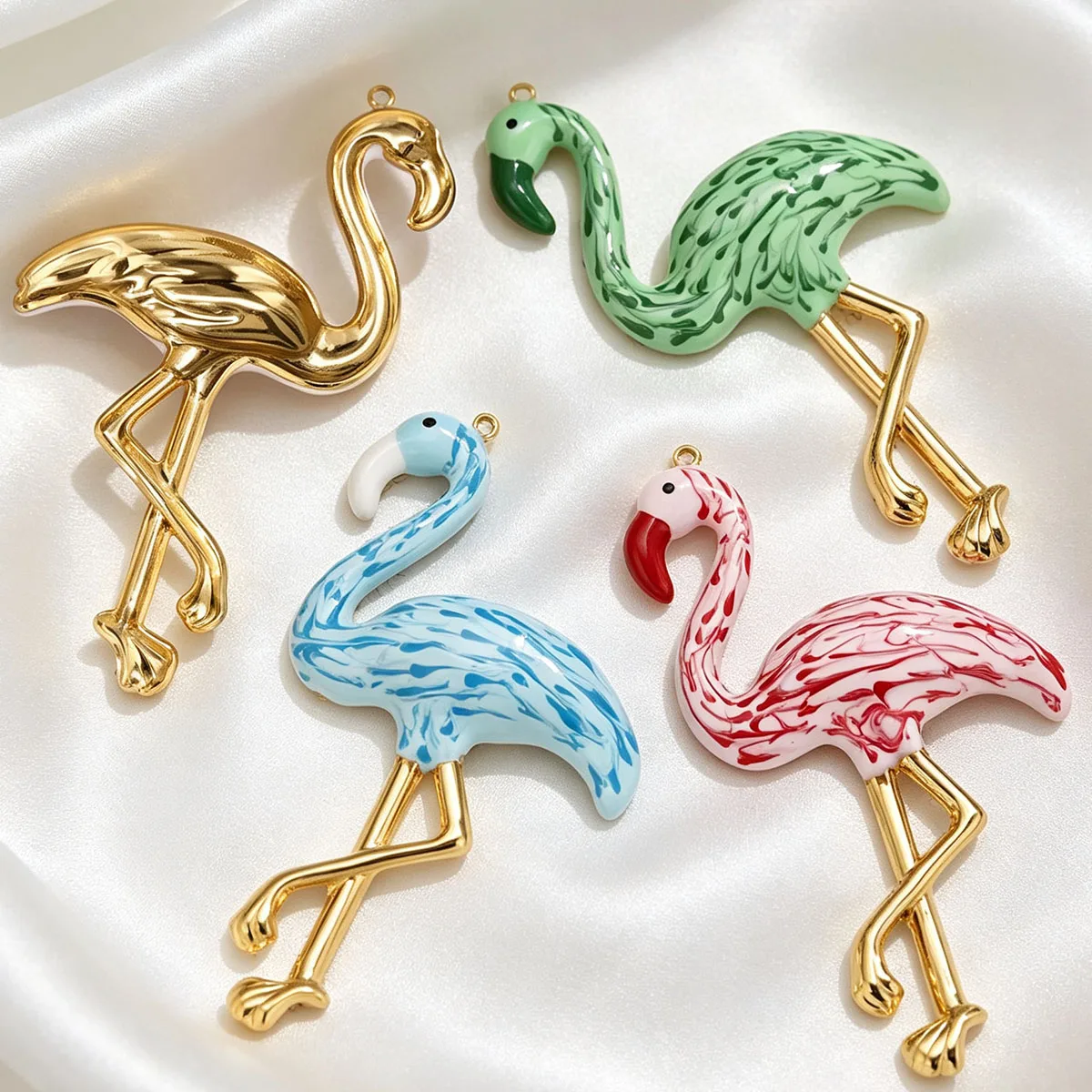 1 pieza de colgante de flamenco esmaltado estilo boho, de acero inoxidable 18k, dijes de animales grandes para collares, pendientes y accesorios de joyería, venta al por mayor.