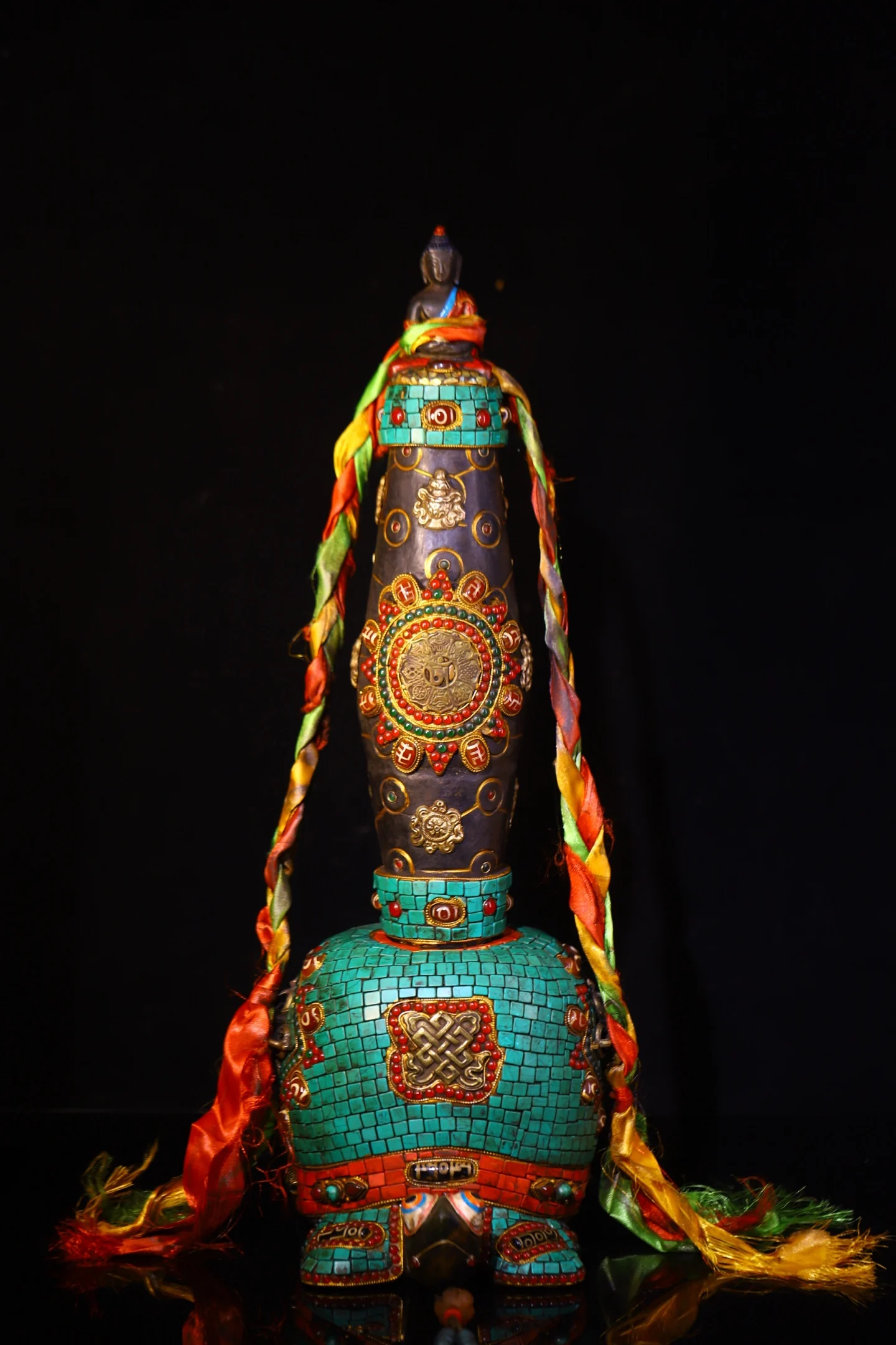 

Бусины из старинного метеоритного камня, расписанные в технике мозаики, с бирюзовыми вставками, в форме Будды Шакьямуни, на основании в виде черепахи, для культивации, для дома, для церемоний