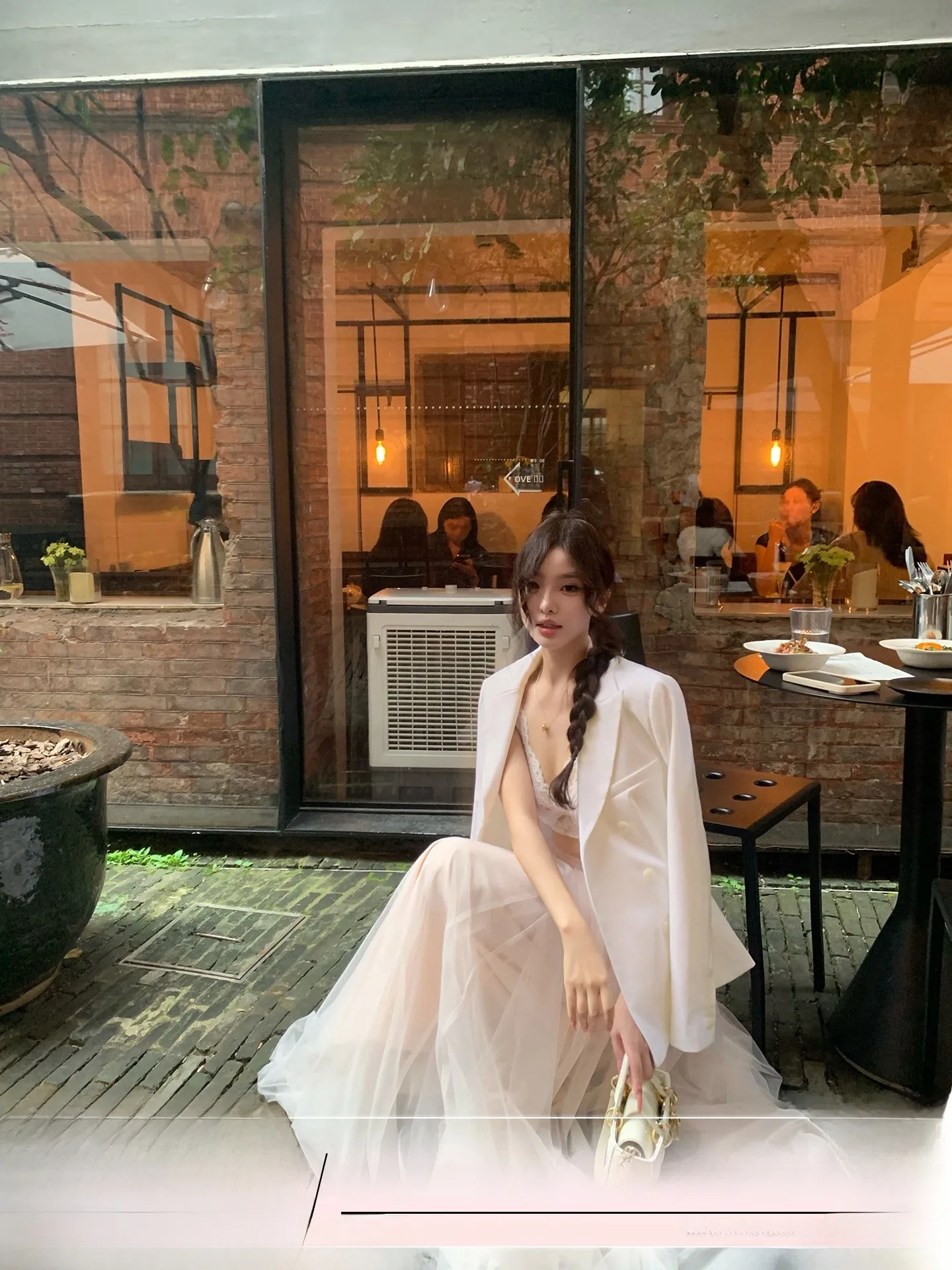 

Ele White Double-Breasted Waist-Cinching Women's Casual Versatile Quali Faionable Long Sve Office Ready