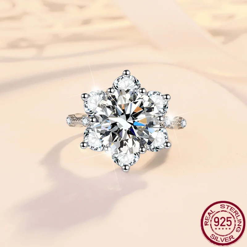 

New moissanite rings 1/3/5 carat fashion Wen Jia star ray girl ring 925 pure silver ring wedding jewelry