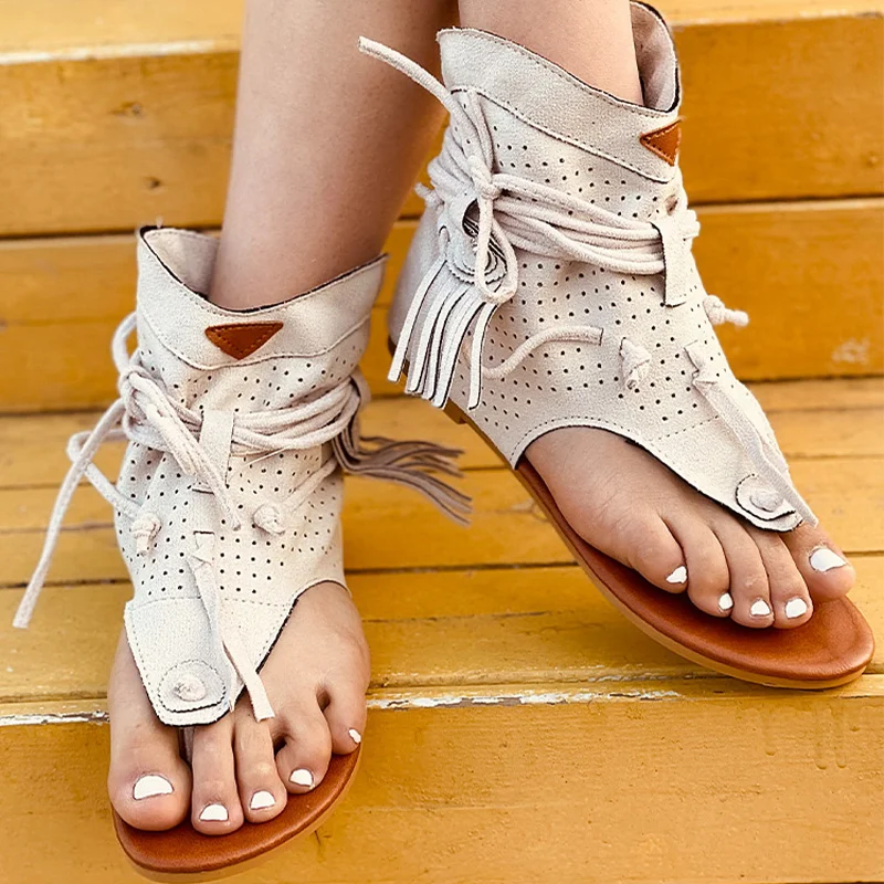 Women\'s Sandals 2022 Retro Gladiator Ladies Clip Toe Vintage Boots Casual Tassel Rome Fashion Summer Woman Shoes Female New