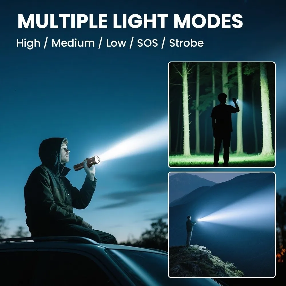 

USB Rechargeable LED Flashlight Searchlight Zoom Spotlight Camping Light Transformer Focal Magnetic attraction