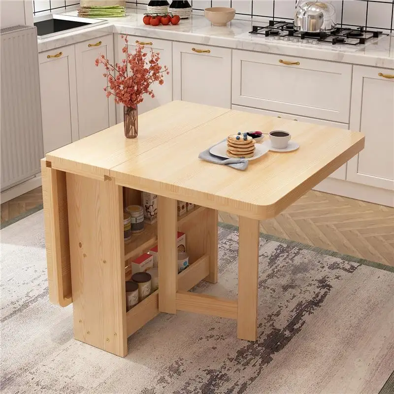 Pine folding dining table Small apartment simple modern folding rectangular multi-functional furniture dining table