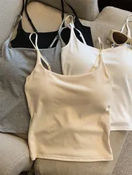 Summer New Small Strap Vest with Chest Pad Backless Integrated Inner And Outer Wear Slimming Color Short Top for Women