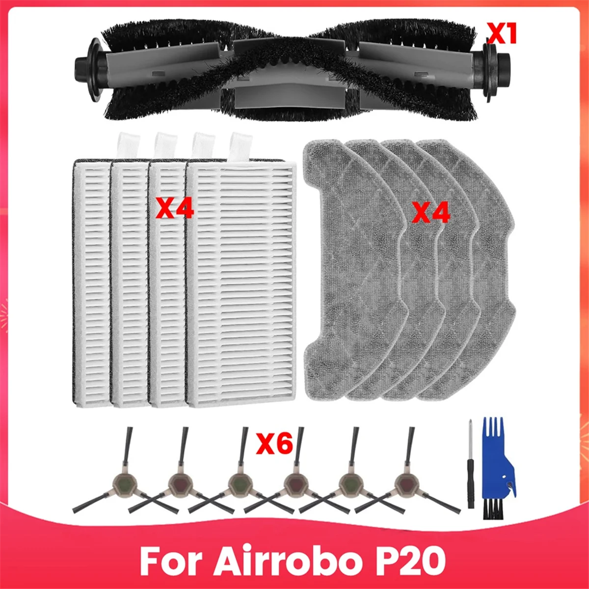 FZFZ For P20 Robot Vacuum Cleaner Main Side Brushes HEPA Filters Mop Cloth Dust Bags Replacement Parts