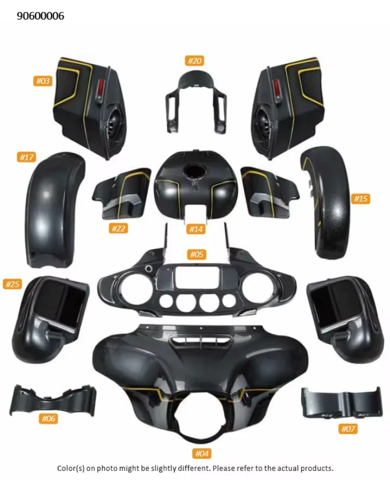 HR3 Gold Black Geometric Shape Fade Fairing Kit Bodywork Saddlebag Fender Gas Tank Fit for Street Glide CVO 14-20
