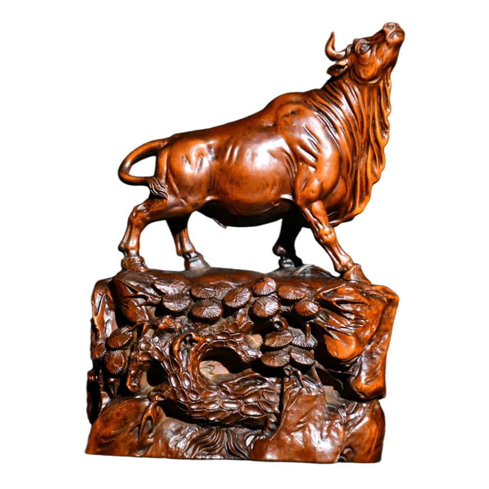 Sculpture de taureau de bœuf en bois, Figurine chinoise, Succès, diligène, perséverance, Fortitude, abondance, industrie du logement