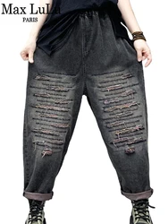 Max LuLu 2024 Spring Fashion Jeans Womens Loose Embroidery Holes Harem Pants Ladies Classic Casual Vintage Punk Denim Trousers