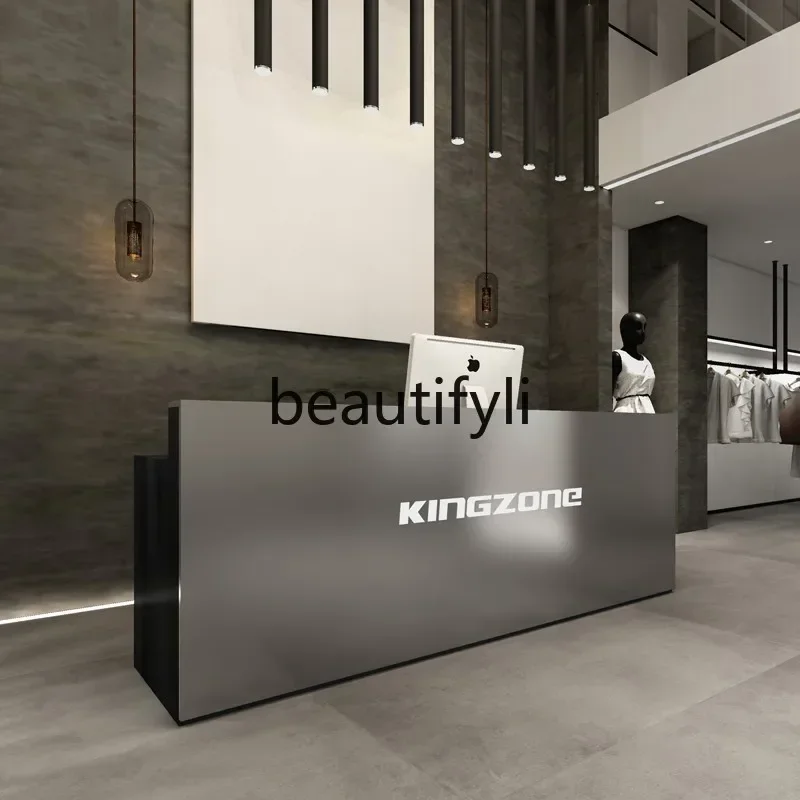 

25LD Modern simple stainless steel checkout page clothing store small bar beauty salon reception desk
