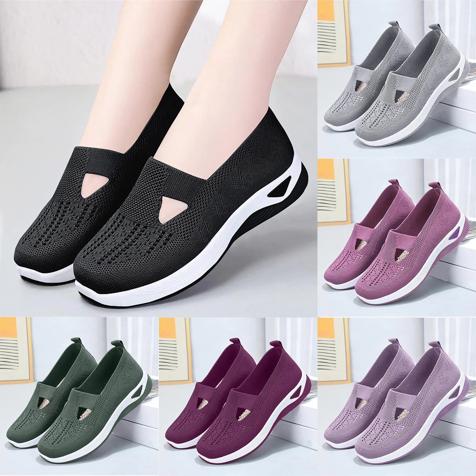 Summer New Comfort Casual Women's Shoes Fashion Soft Sole Breathable Hollow Out Flat Shoes for Women Foam Mesh Shoes Walking